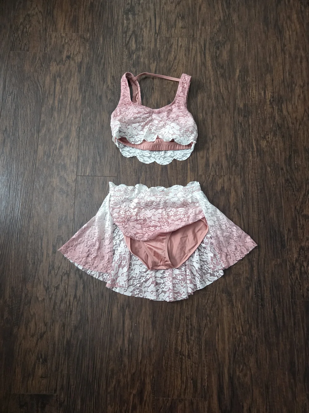 Weissman Pink and White Ombre Lace Dance Costume Set